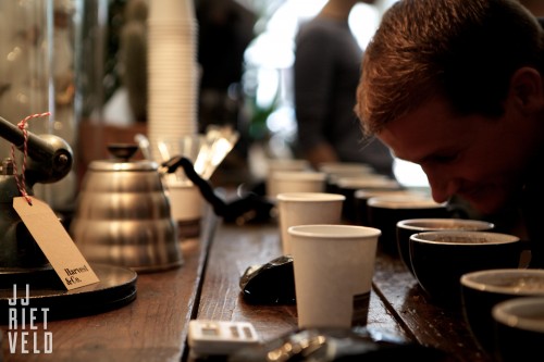 Smelling the aroma during cupping