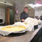 A look into the open kitchen at the back
