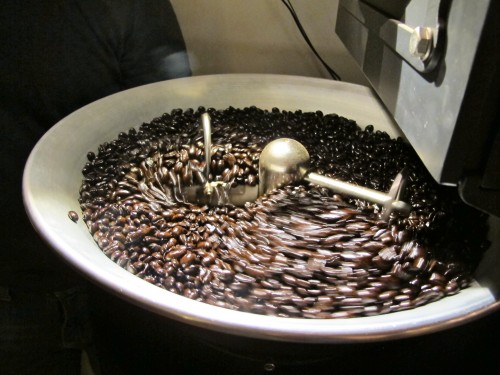 Very dark roasted coffee cooling down