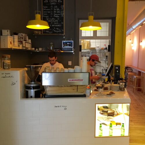 The coffee bar and kitchen
