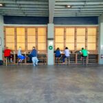 Bar seats against the long wall