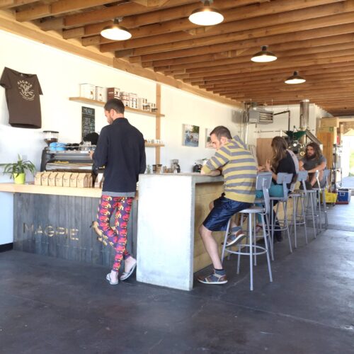 View of the bar from the entrance (burning man tights included)