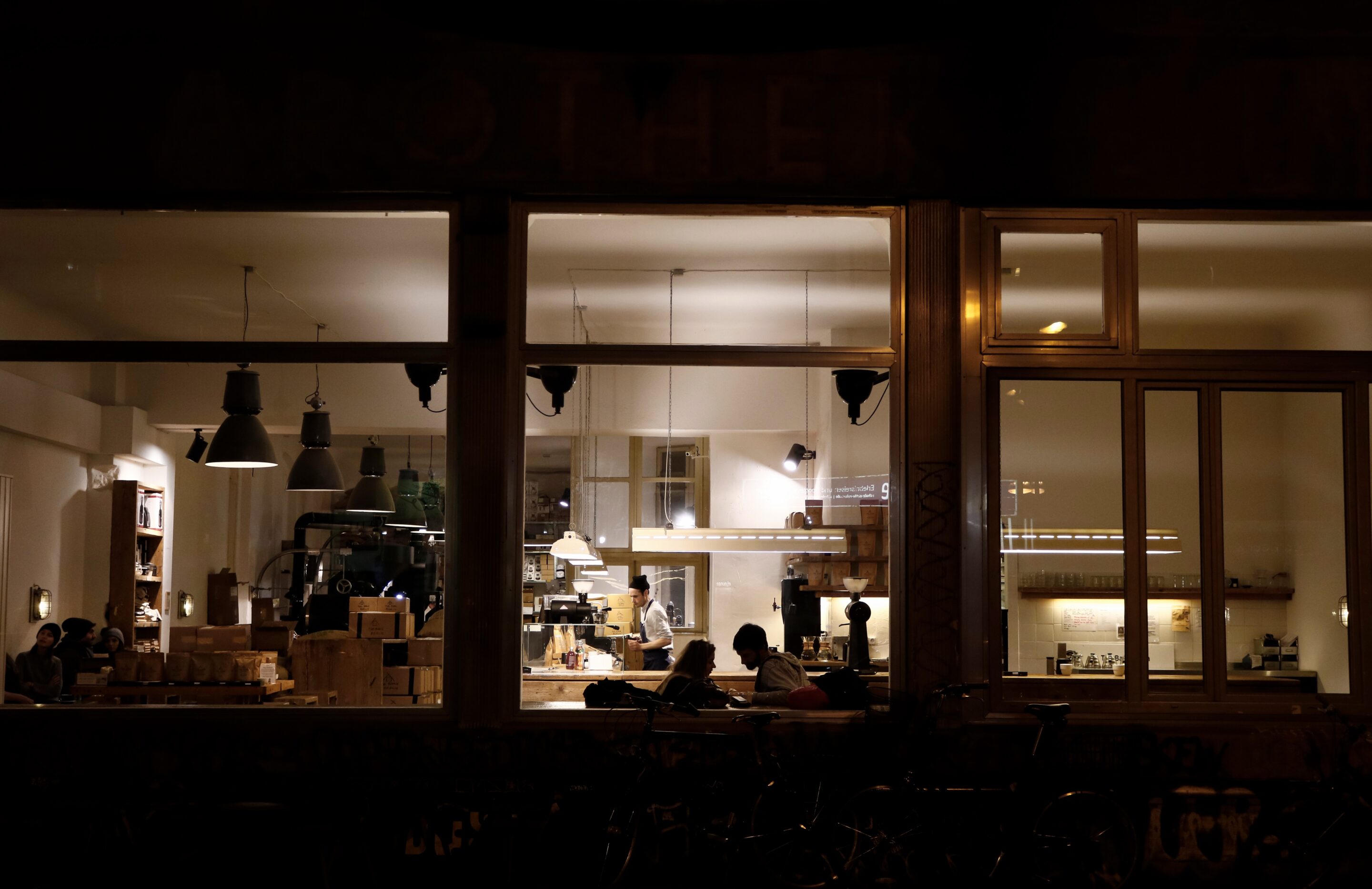 THE BARN Roastery at night