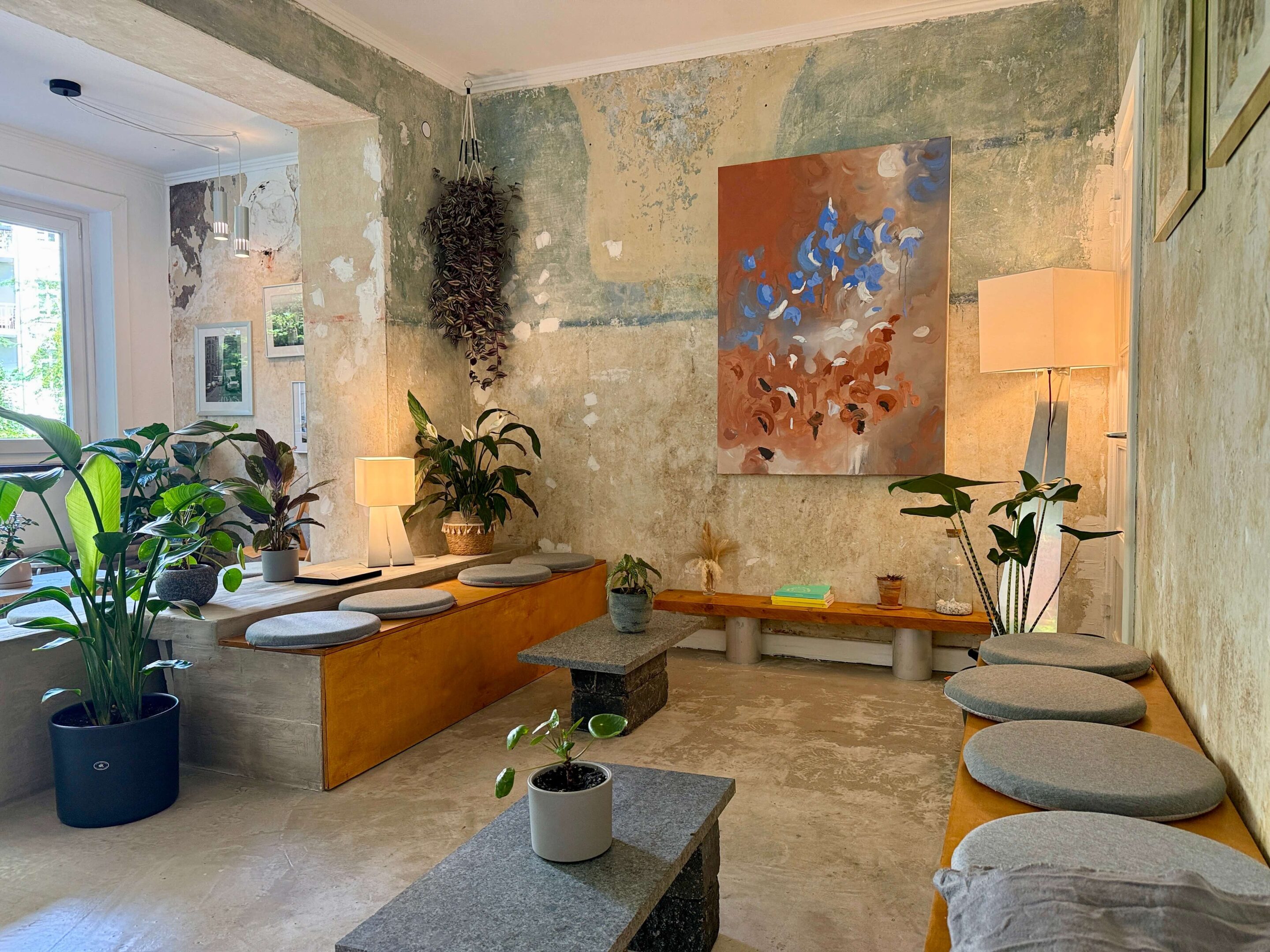 Big café space with modern concrete styling
